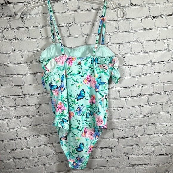 Nanette Lepore One-piece Off Shoulder Swimsuit Butterfly Garden Ruffle 10 NEW - Picture 3 of 16